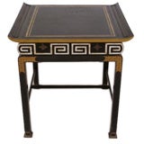 Chinoiserie Ebonized Leathertop Table With Greek Key Detail