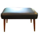 Black Leather and Teak Bench