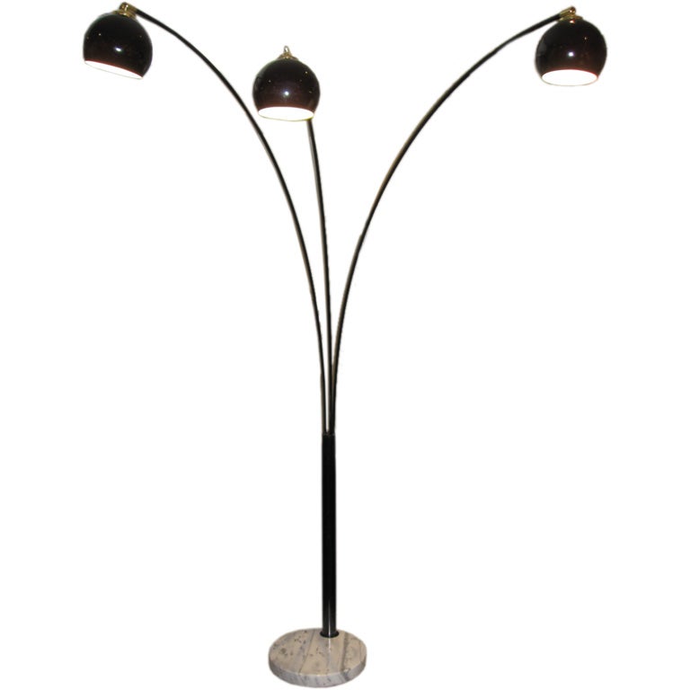 Black Metal, Brass and Marble Three Arc Floor Lamp at 1stdibs
