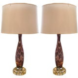 Pair of Lavender Glass Lamps with Lucite Bases