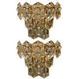 Pair of 3 tiered Crystal and Brass Sconces