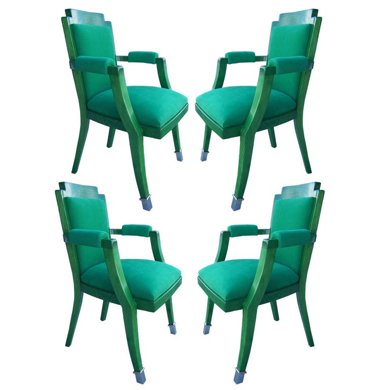 Jade Green Deco Chairs by G. Darbois-Gaudin - Set of 4 For Sale