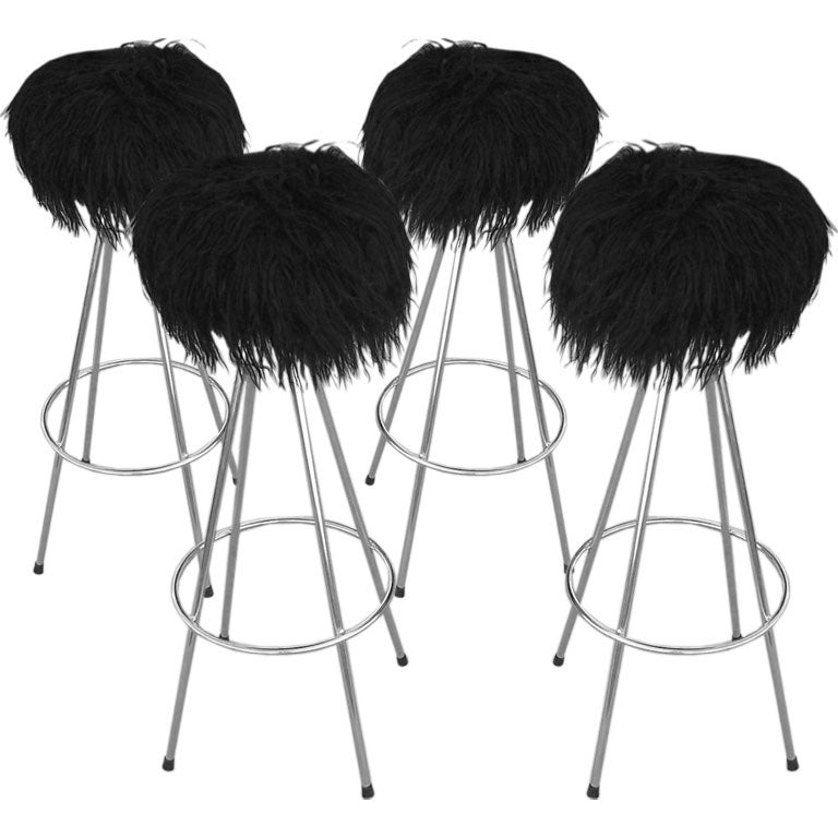 A Set of Four Barstools w/ Mongolian Wool Seats