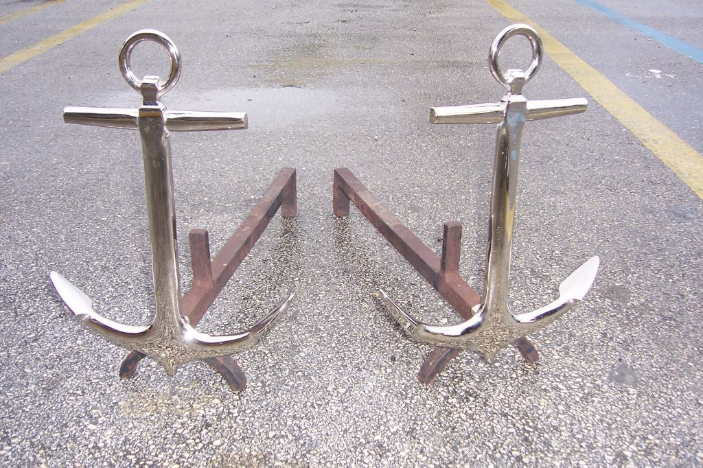 A Pair of Nautical Nickel-finish Andirons