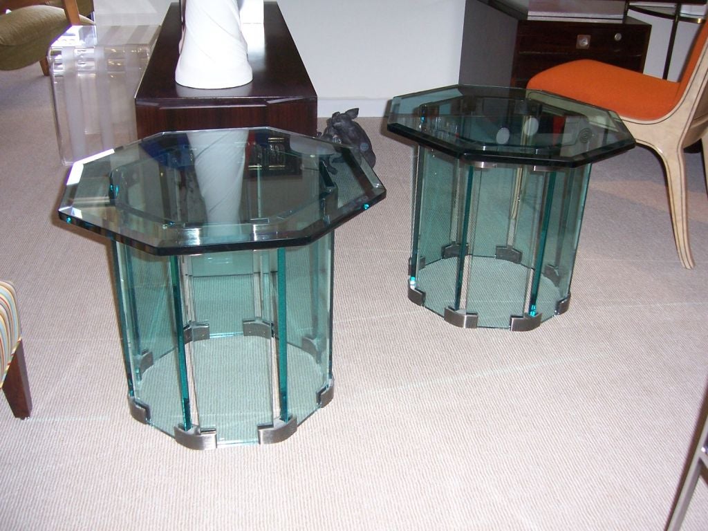 Pace Collection Pair of Green Glass Octogonal Sidetables