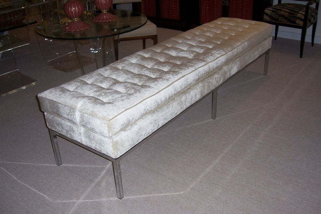 A Knoll Long Chrome Tufted Bench