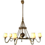 A Seven-Light Austrian Crystal and Bronze Chandelier