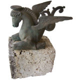 Mythical Seahorse Sculpture on Coquina Block Base