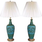 Vintage A Pair of  Vivid Modernist Glazed Ceramic Table Lamps
