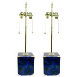A Pair of Lapis Lazuli Stone Lamps by Gustavo Olivieri