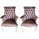 A Pair of Hollywood Regency Tufted Velvet Armchairs