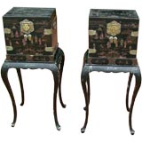 Mother of Pearl and Black Lacquer Side Tables