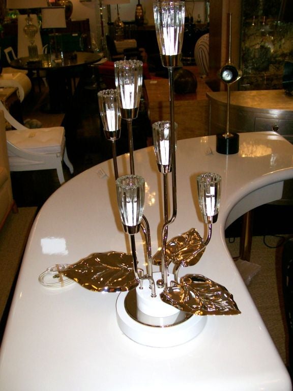 American Sculptural Lily Pad Deco Table Lamp For Sale