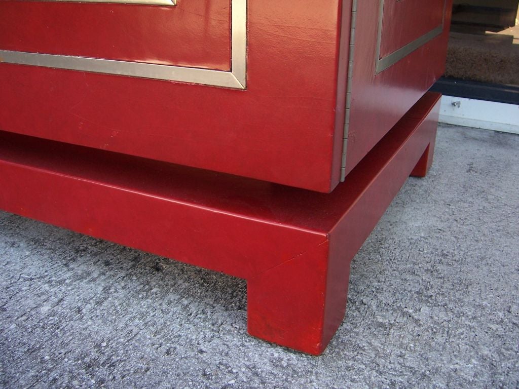 French An Hermes Red Leather Wrapped Cabinet