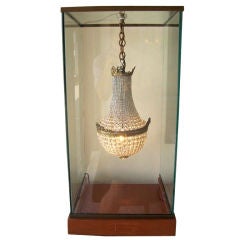 A Miniature French Beaded Chandelier in Glass Display Case