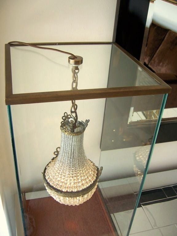 Mid-20th Century A Miniature French Beaded Chandelier in Glass Display Case