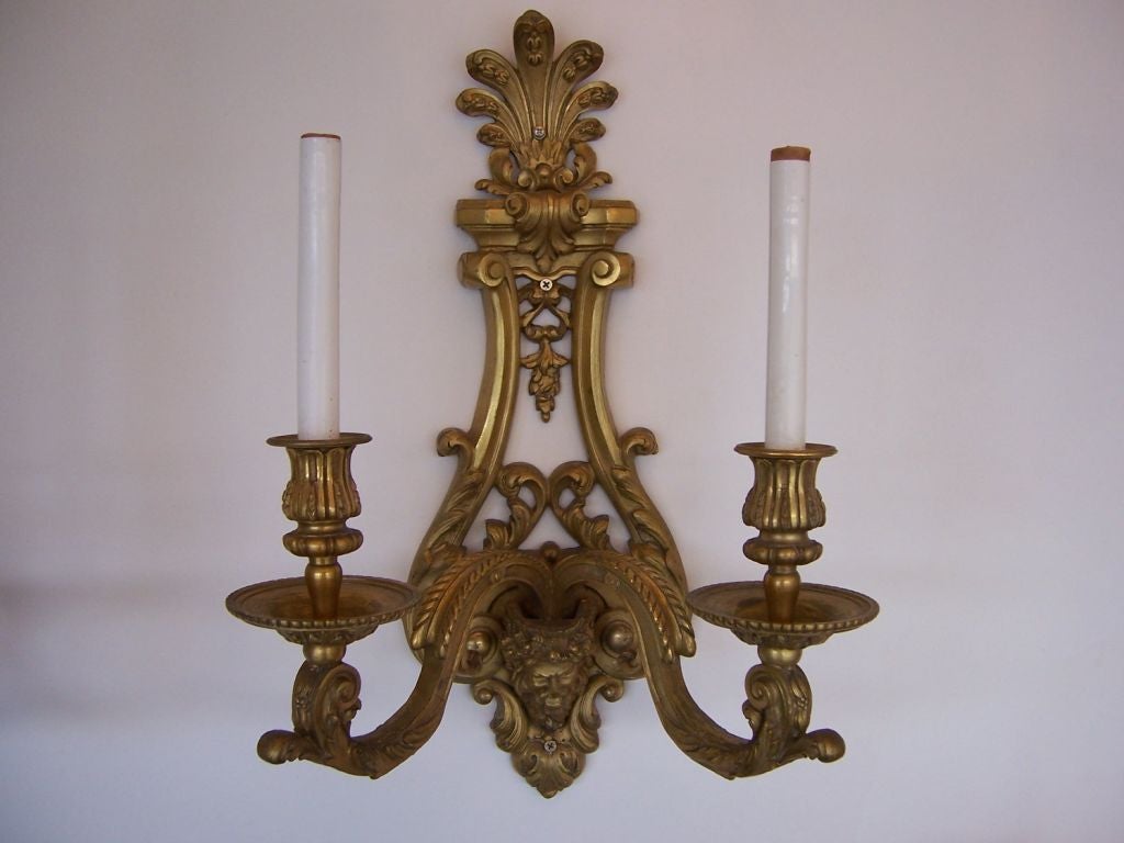 A Pair of Finely Cast Gilded Bronze Neoclassical Sconces