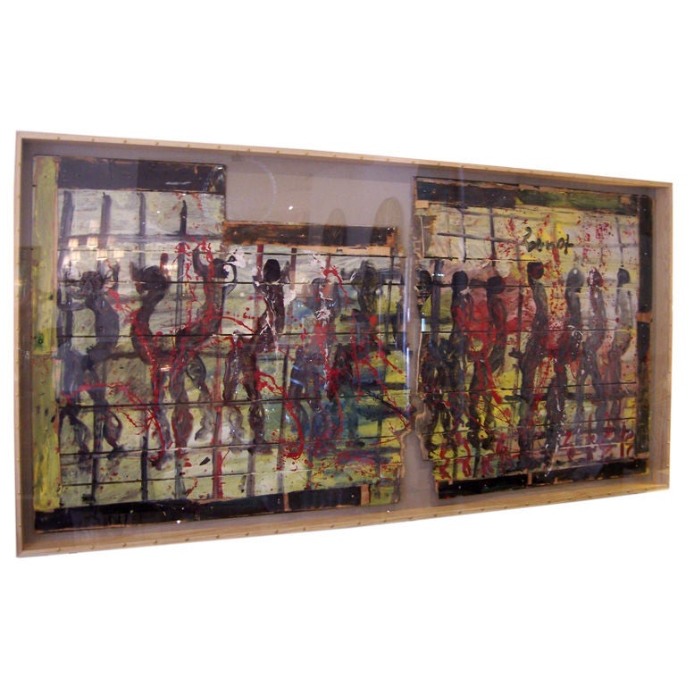 An Early Work by Purvis Young Framed in Oversized Shadow Box