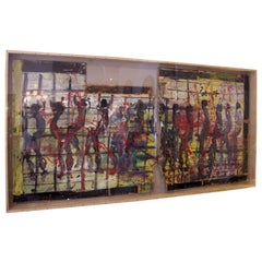 Used An Early Work by Purvis Young Framed in Oversized Shadow Box