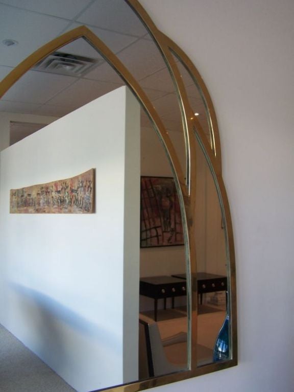 Cathderal Style Heavy Bronze Mirror by Gabriella Crespi, Signed In Excellent Condition In East Hampton, NY