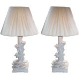 Pair of Plaster Lotus Table Lamps