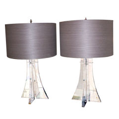 Vintage Pair of "Eiffel Tower" Lucite Lamps