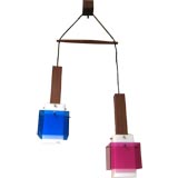 Colored Lucite and Wood Chandelier designed by Harvey - Guzzini