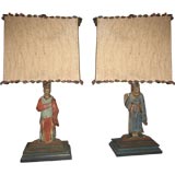 Antique Pair of 18th Century Oriental  Figural Lamps