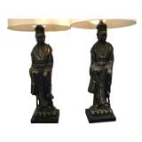 Pair of  Oriental Figural Lamps in the Style of James Mont
