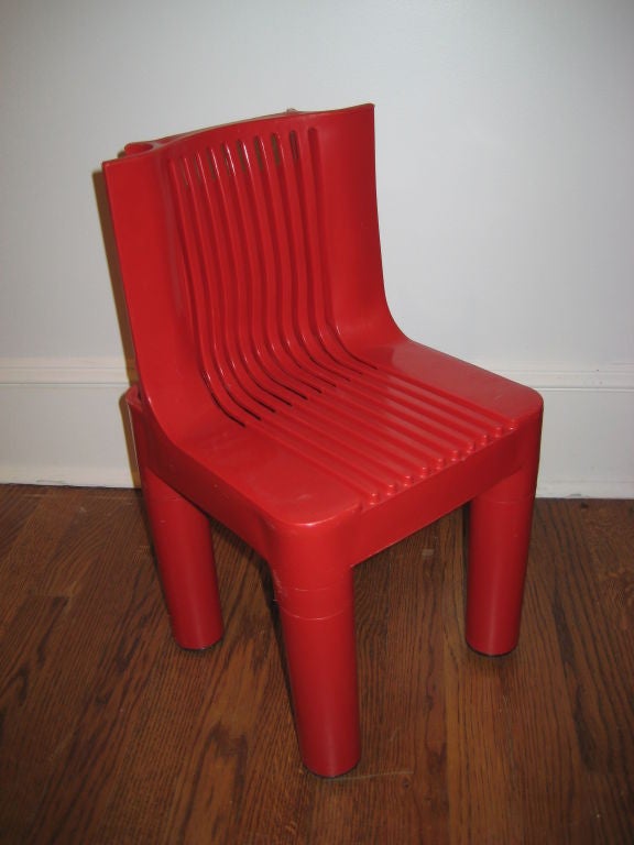 Injection molded polyethylene allowed ground breaking design for plastic furniture. These were the first chairs made from this material and have become iconic. They are in museum collections including MOMA and Philadelphia Museum of Art.  These