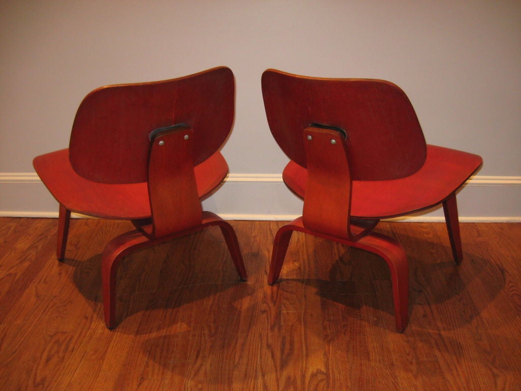 American Rare Pair of Red  LCW  Chairs by Charles and Ray Eames