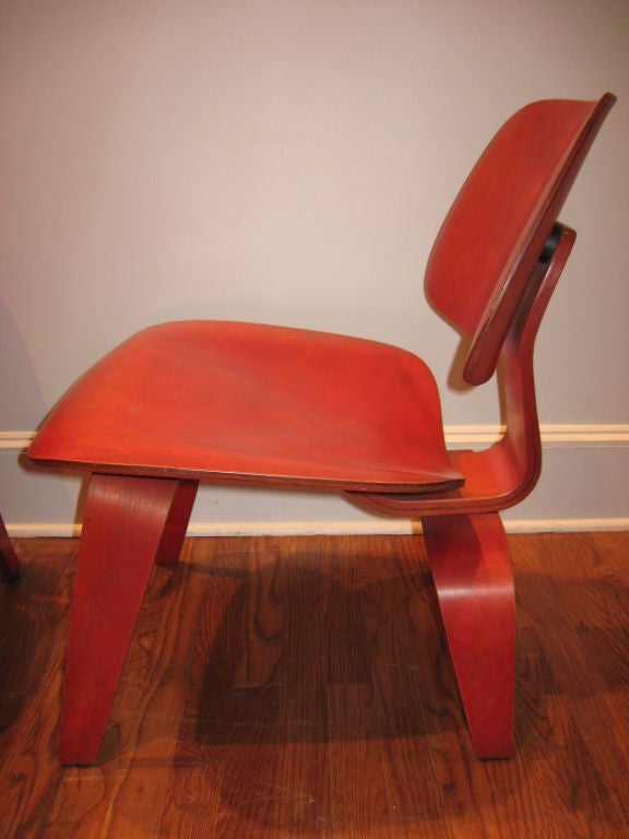 Rare Pair of Red  LCW  Chairs by Charles and Ray Eames 1