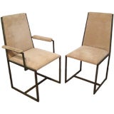 Six Milo Baughman Style High Back Brass Dining Room Chairs
