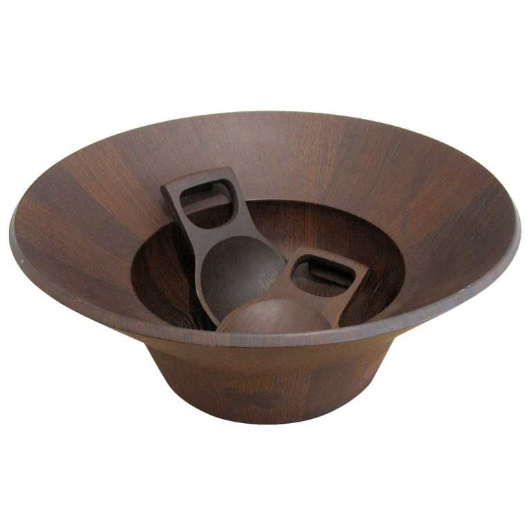 Jens Quistgaard Rare Woods Salad Bowl With Servers for Dansk