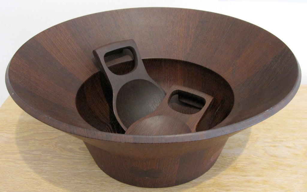 Jens Quistgaard wenge salad bowl with servers from the 