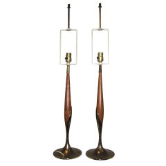 Pair of Tall Wood Lamps by Laurel