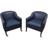 Pair of Blue Leather Armchairs by Knapp and Tubbs