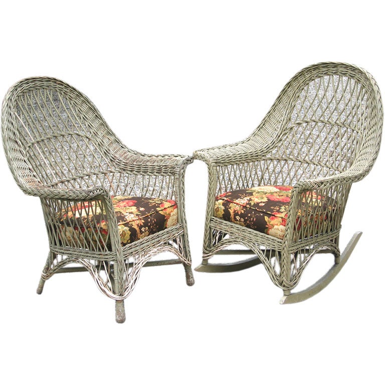 PAIR BAR HARBOR WICKER CHAIR & ROCKER