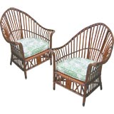 Antique MATCHING PAIR STICK WICKER ARMCHAIRS