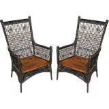 MATCHING PAIR EARLY VICTORIAN WICKER ARMCHAIRS