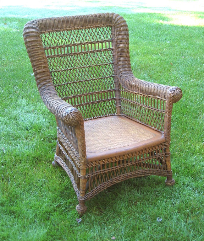 American VICTORIAN ROLLED ARM WICKER CHAIR