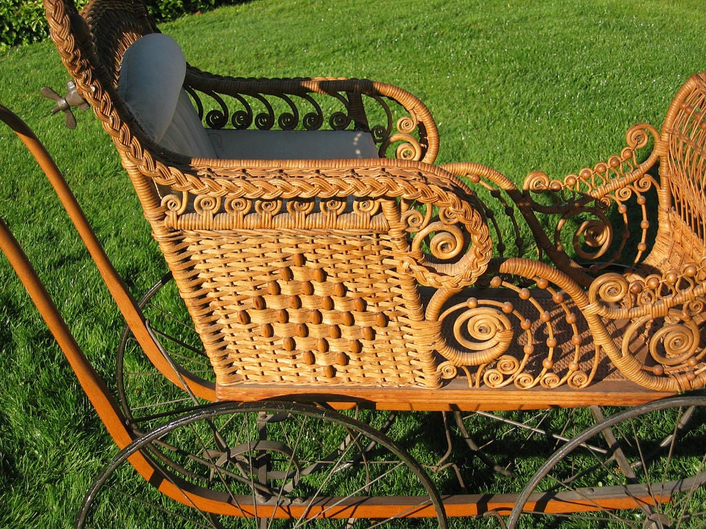 ORNATE VICTORIAN WICKER BABY CARRIAGE 1