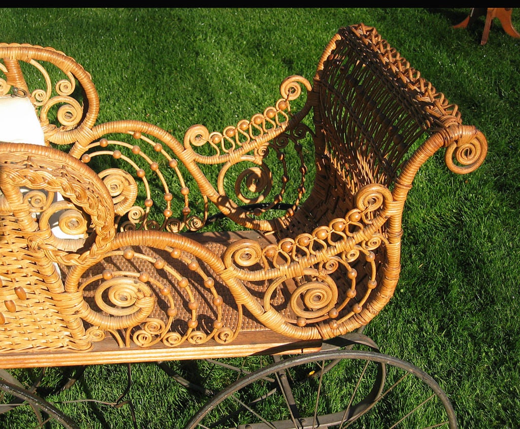 ORNATE VICTORIAN WICKER BABY CARRIAGE 2