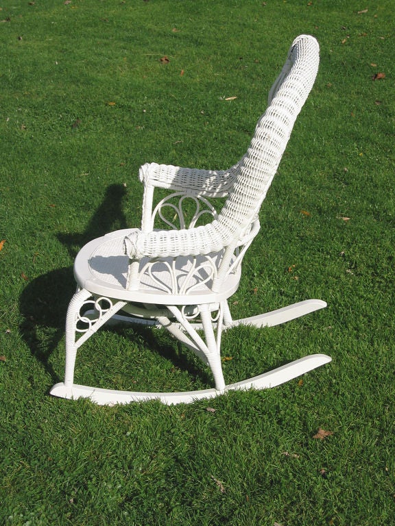 RARE VICTORIAN WICKER ROCKER WITH TENNIS MOTIF In Excellent Condition In Sheffield, MA