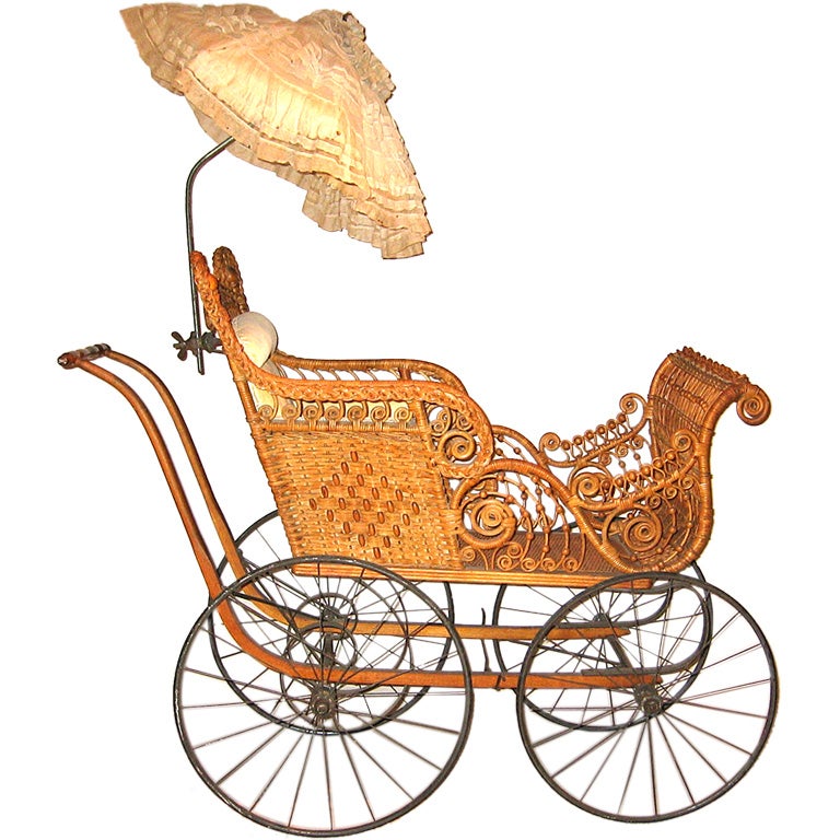 ORNATE VICTORIAN WICKER BABY CARRIAGE