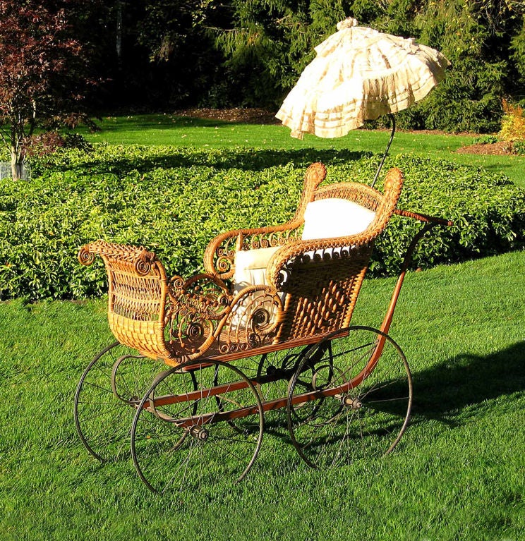 American ORNATE VICTORIAN WICKER BABY CARRIAGE
