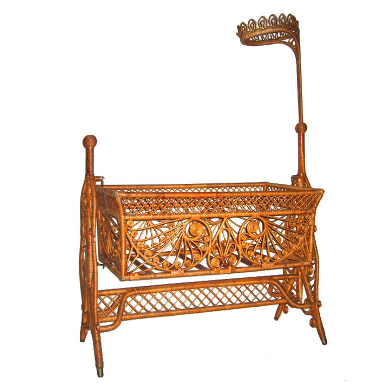 Rare Victorian Wicker Swinging Cradle For Sale