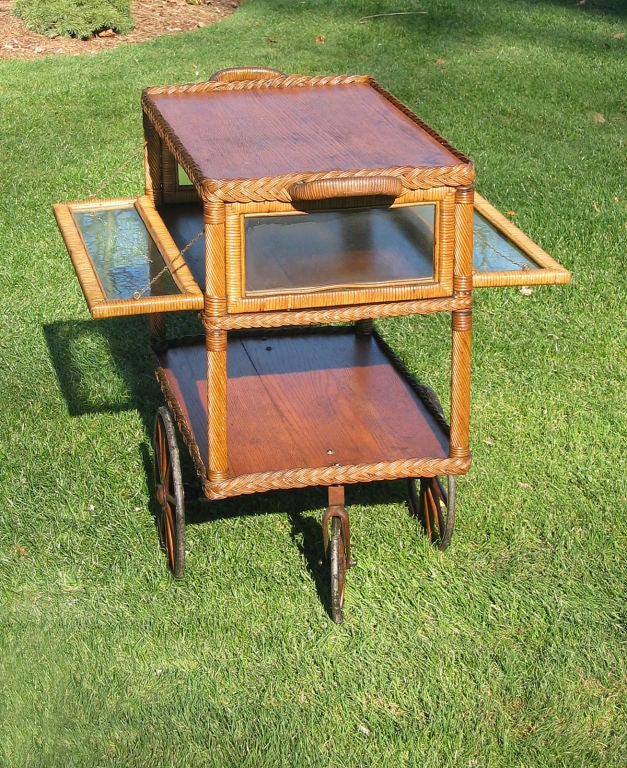 UNUSUAL WICKER PIE SAFE TEA CART In Excellent Condition In Sheffield, MA