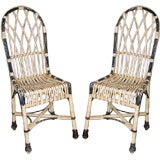 MATCHING PAIR STICK WICKER SIDE CHAIRS