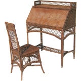 Antique Rare Drop Front Wicker Desk And Chair